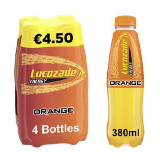 Picture of 380 Lucozade Orange Bottle 4pk  €4.50 x6 DRS